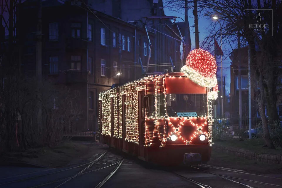 A 12-metre high Christmas tree in the centre of Liepāja, decorated with hundreds of large-format LED balls